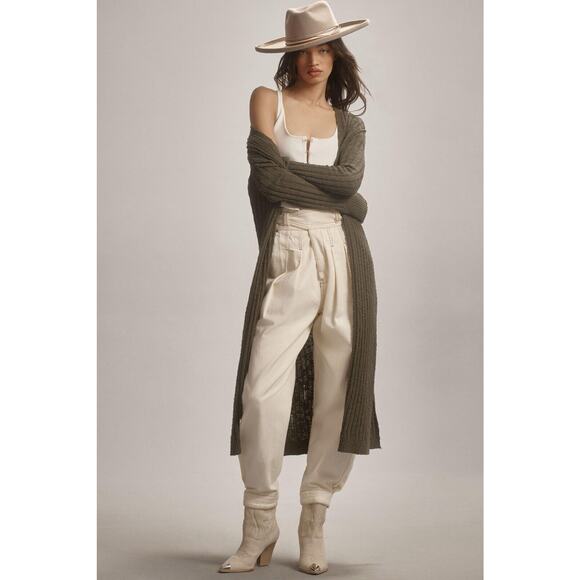 Pilcro Anthropologie Womens Gauzy Distress Duster Cardigan Prep Green NEW Sz M - Picture 4 of 8